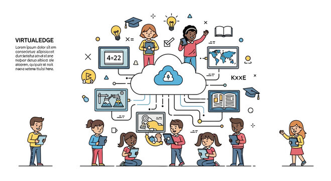 Virtual learning concept with students and digital devices
