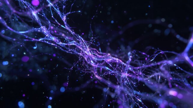 Abstract purple neural network on dark background