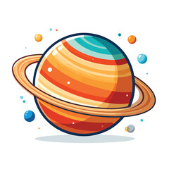 Saturn Planet with Colorful Rings Orbit. © Cowok