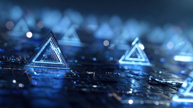 Abstract futuristic neon triangles on surface