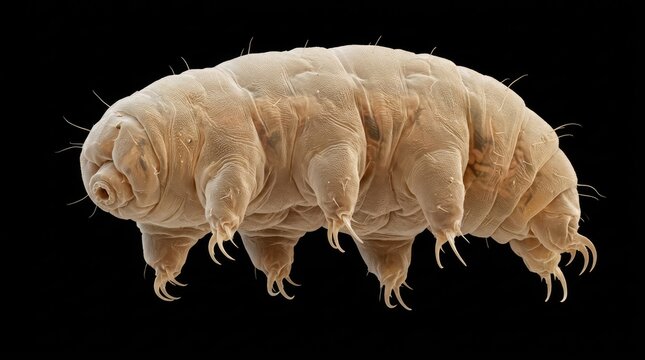 Microscopic Water Bear Specimen Isolated on Black Background