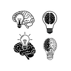 Fototapeta premium Brain and lightbulb illustrations representing creativity and innovation