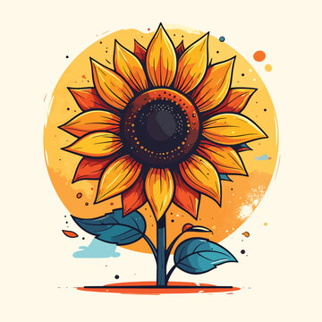 Vibrant Sunflower Closeup Illustration.