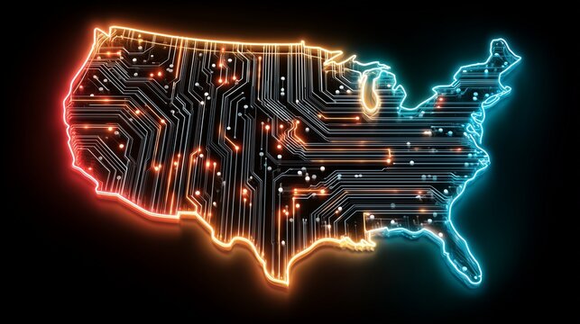USA Map Circuit Board for National Digital Infrastructure Representing Cybersecurity Data Networking and Technology Innovation