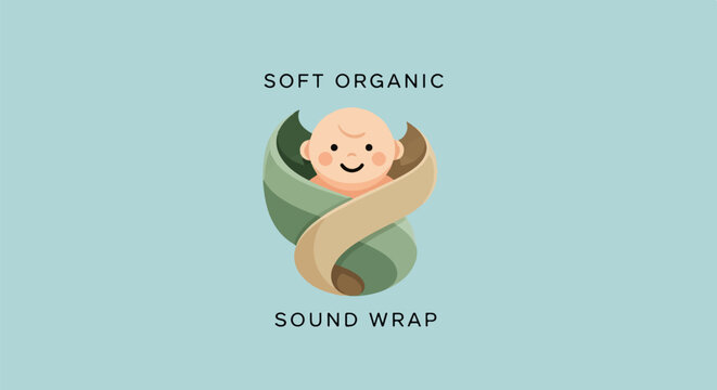 Baby face pattern with organic and soft text on striped background