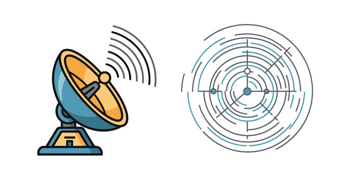 Radar dish and screen illustration on transparent background