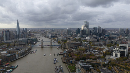 Fototapeta premium London skyline aerial view spanning river thames and tower bridge
