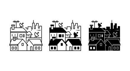 Fototapeta premium Urban Cityscape Icons Set, Residential Buildings Collection, Modern Architecture Graphics, Vector Art for Real Estate and Development