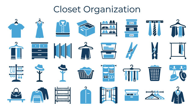Closet Organization Icons and Symbols for Clothing Storage and Wardrobe Management