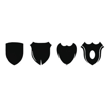 Four black shield shapes with various cuts and notches