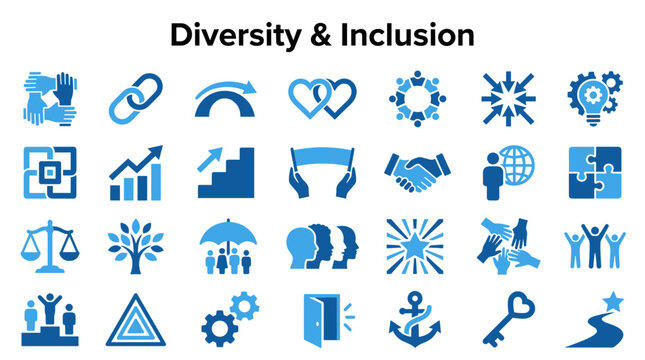 Diversity and Inclusion icons representing teamwork collaboration community unity and equality in business and society concepts