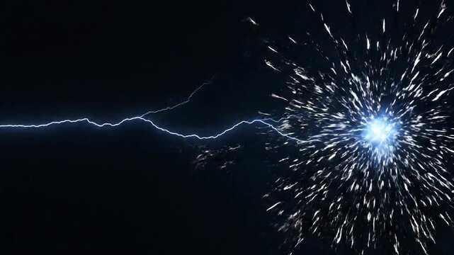 A bright blue electrical discharge flashes across a dark background