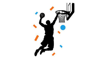 Silhouette basketball player dunking with colorful confetti motion effects © Arga