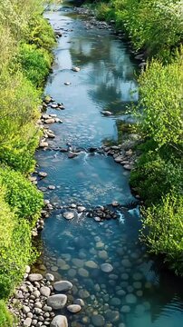 Clear stream flowing through a lush forest
