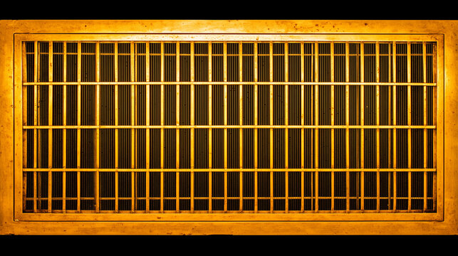Golden metal grid panel with warm rectangular frame