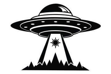 flying ufo silhouette line art vector illustration © kanchanrani