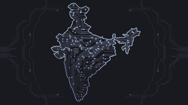 India map as a futuristic circuit board symbolizing global technology and data