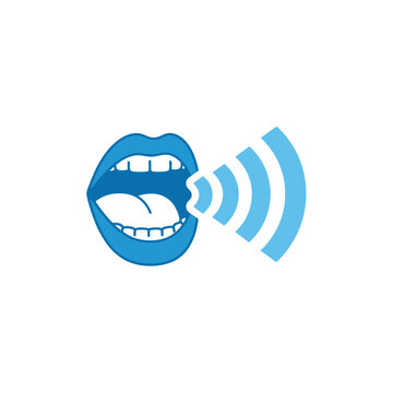 A blue mouth with sound waves coming out.