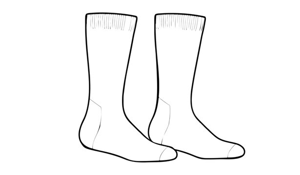 Mid calf socks flat technical fashion template CAD mockup vector illustration
