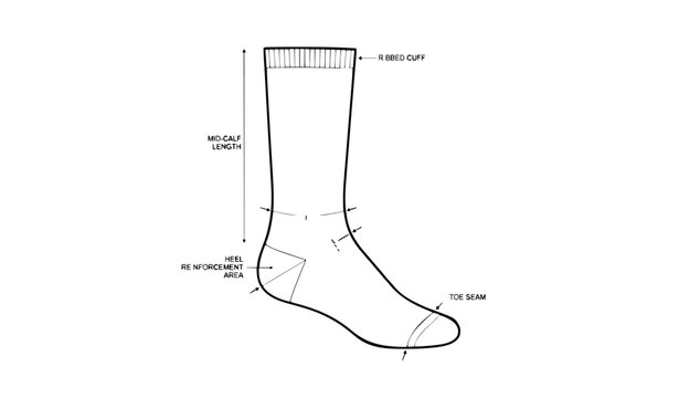 Technical socks silhouette fashion accessory CAD mockup vector illustration