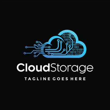 Modern cloud storage with binary code circuit board for data technology SaaS cybersecurity or digital infrastructure Logo Design