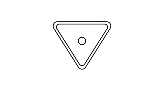 Minimalist outline of an inverted triangle with rounded corners and a central circle on a plain white background layout.