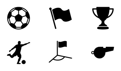 Soccer Icons Set: Ball, Player, Trophy, Whistle, Flags, Vector Graphics for Sports Design © Farzana
