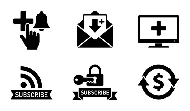 Notification, Subscribe, Email, Security, Finance Icons Set: Vector Graphics for Web and App Design