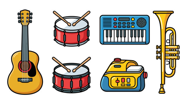 Musical instruments line icons set with acoustic guitar drums electronic keyboard trumpet synthesizer music player vector elements