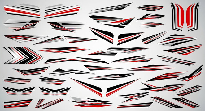 Collection of racing car decals and stickers for customization.