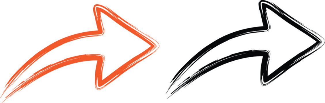 Red and black hand drawn arrow icons with a rough brush texture