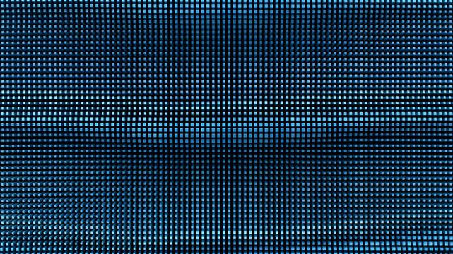 Digital Pixel Display. Closeup Of Teal LED Matrix Showcasing Microdot Grid And Slow Scan Animation