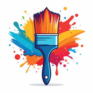 Colorful Paint Brush with Orange Bristles.