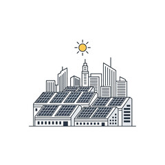 Naklejka premium Cityscape with solar panels on rooftops.