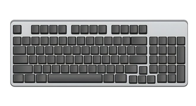 Modern computer keyboard top view isolated on white background in realistic vector illustration style.