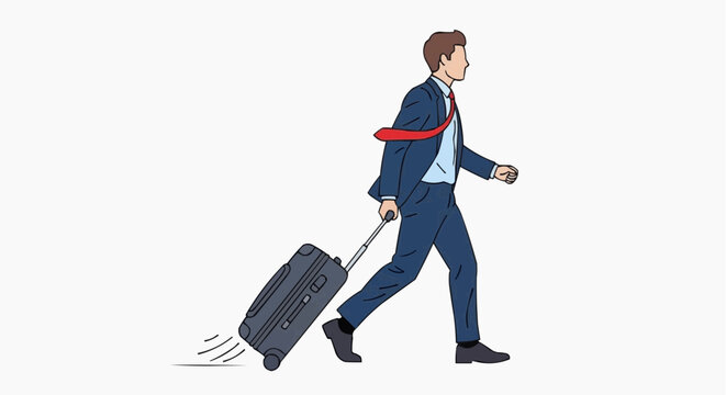 Businessman walking with suitcase In White background.