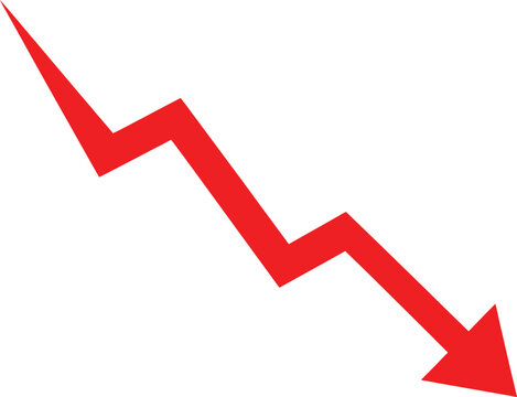 Red arrow pointing downwards showing a financial decline or negative business trend