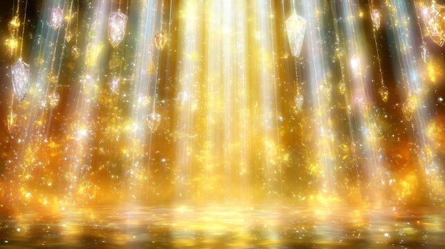 A powerful, auspicious illustration background of golden light exploding