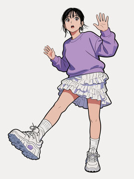 Young Asian female character in casual street outfit posing