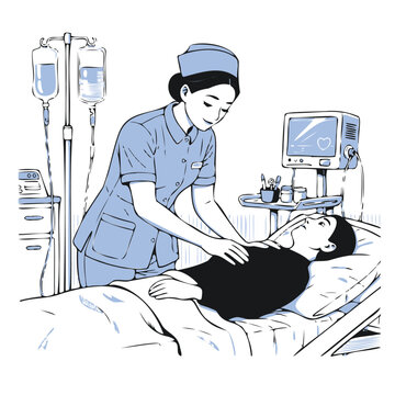 doctor and patient in hospital vector design, doctor, patient, hospital, nurse, medicine, woman, bed, healthcare, care, health, child, clinic, medical, people, stethoscope, senior, dentist, treatment