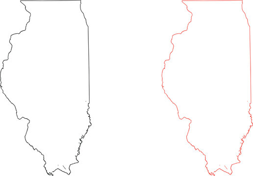 Black and red outline map shapes of the state of illinois in the united states of america