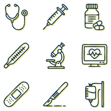 set of medical equipment vector icon, icon, vector, set, illustration, tool, icons, symbol, medical, design, pencil, cartoon, sign, equipment, pen, hammer, paint, construction, art, syringe, saw, tool