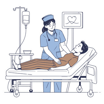 doctor and patient in hospital vector design, doctor, patient, hospital, nurse, medicine, woman, bed, healthcare, care, health, child, clinic, medical, people, stethoscope, senior, dentist, treatment
