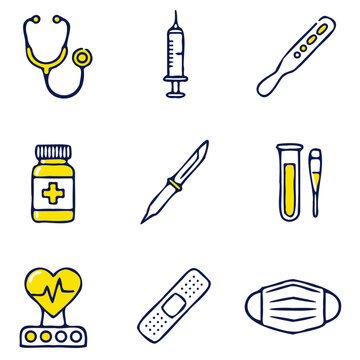 set of medical equipment vector icon, icon, vector, set, illustration, tool, icons, symbol, medical, design, pencil, cartoon, sign, equipment, pen, hammer, paint, construction, art, syringe, saw, tool