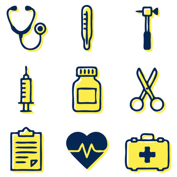 set of medical equipment vector icon, icon, vector, set, illustration, tool, icons, symbol, medical, design, pencil, cartoon, sign, equipment, pen, hammer, paint, construction, art, syringe, saw, tool