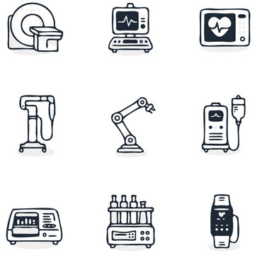 set of medical equipment vector icon, icon, vector, set, illustration, tool, icons, symbol, medical, design, pencil, cartoon, sign, equipment, pen, hammer, paint, construction, art, syringe, saw, tool