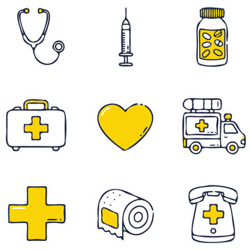 set of medical equipment vector icon, icon, vector, set, illustration, tool, icons, symbol, medical, design, pencil, cartoon, sign, equipment, pen, hammer, paint, construction, art, syringe, saw, tool