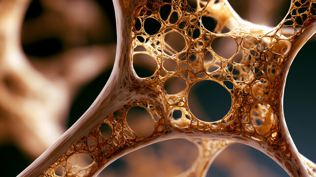 Abstract porous bone density structure macro background in golden tones