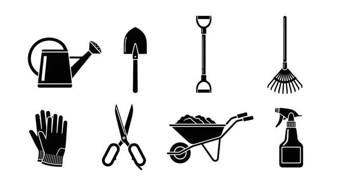 Gardening Tools Collection Icons Set Vector Illustration.