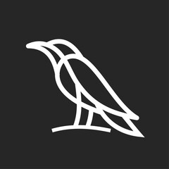 Fototapeta premium Minimalist Line Art Raven Bird Logo Icon Design on Dark Background